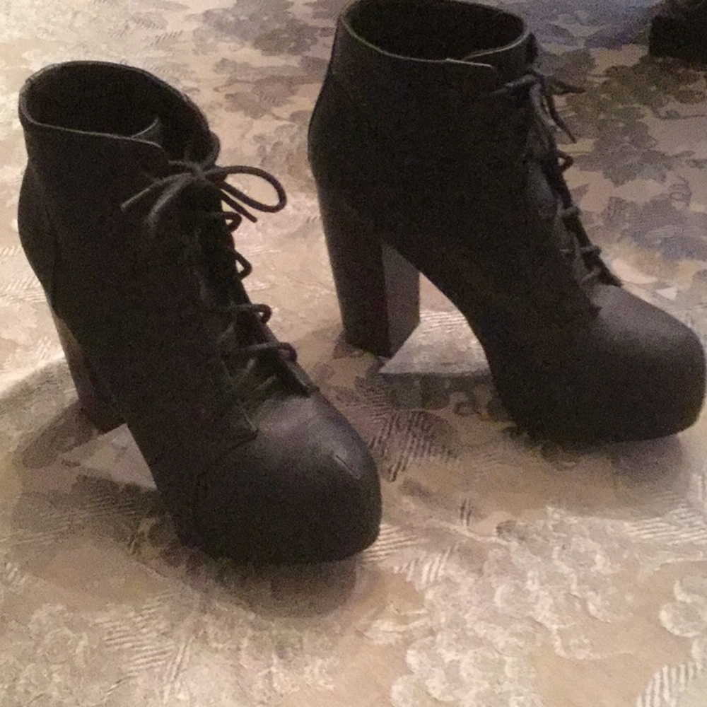 Divided Black Lace Up Bootie. Size 38 Eu, size 7.